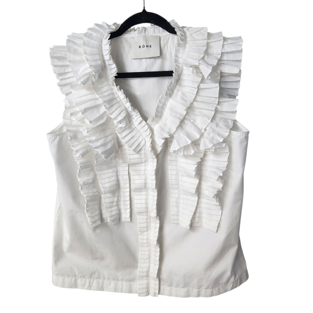 Róhe Janique Pleated Sleeveless Top White EUC Size 40, US 8, Intl Size L Luxury